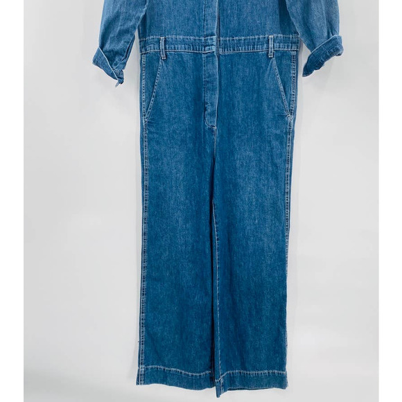 Gap Blue Utility Jumpsuit Denim Carwash Romper Medium Wash Size 2 Wide Leg - Picture 7 of 10